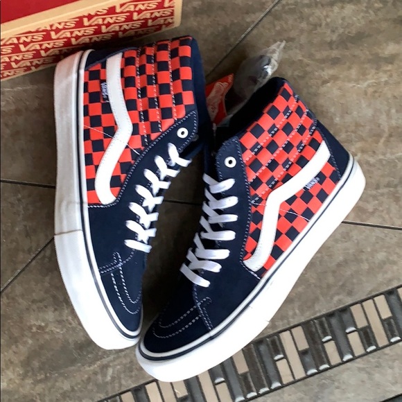 VANS SK8-Hi Pro CHECKERBOARD NAVY/ORANGE MEN’s - Picture 16 of 16